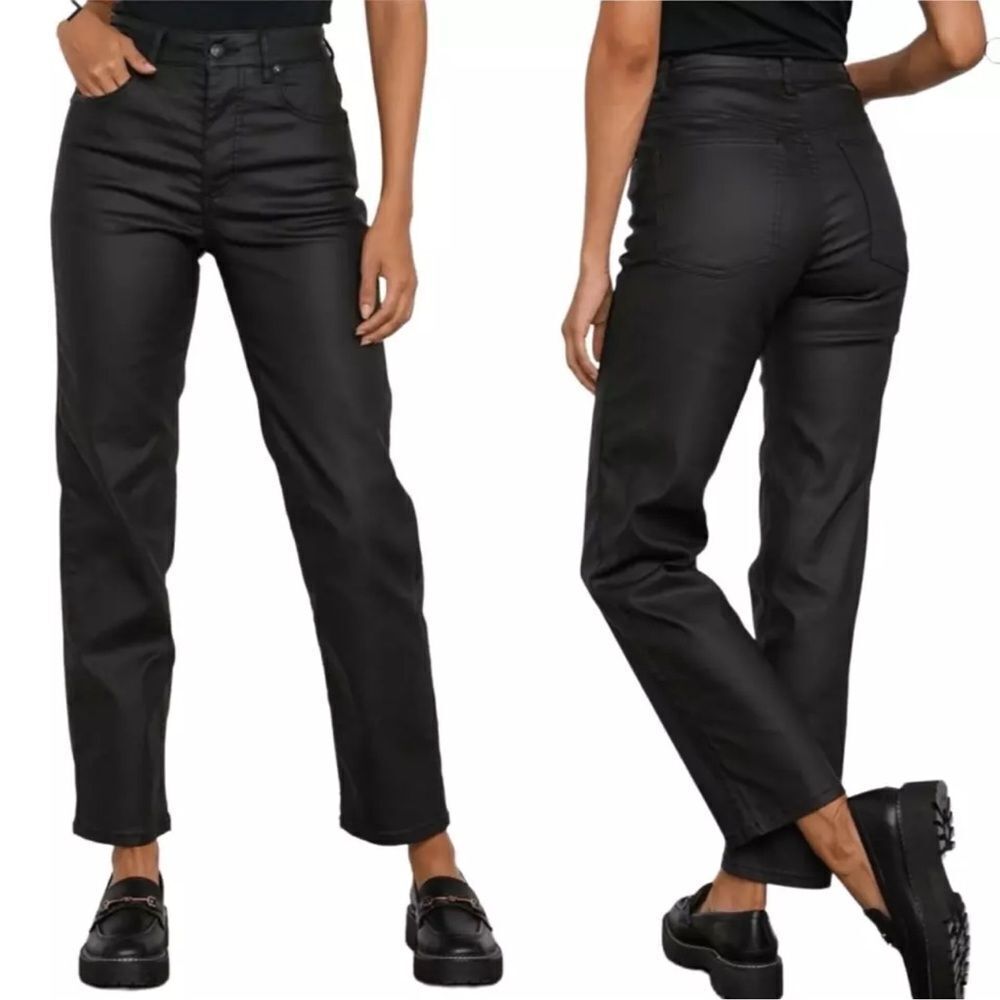 Free People Pacifica High Rise Slim Straight‎ Leg Faux Leather Pant Coated Jeans